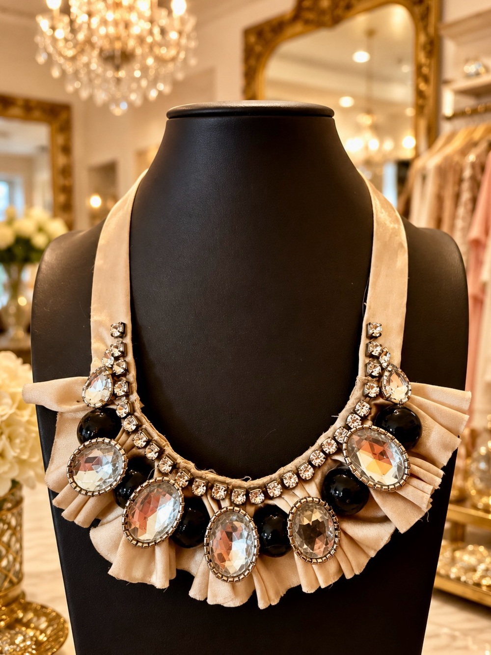 Boutique Statement Necklace | Handmade Look Rhinestone Bib Collar Chic